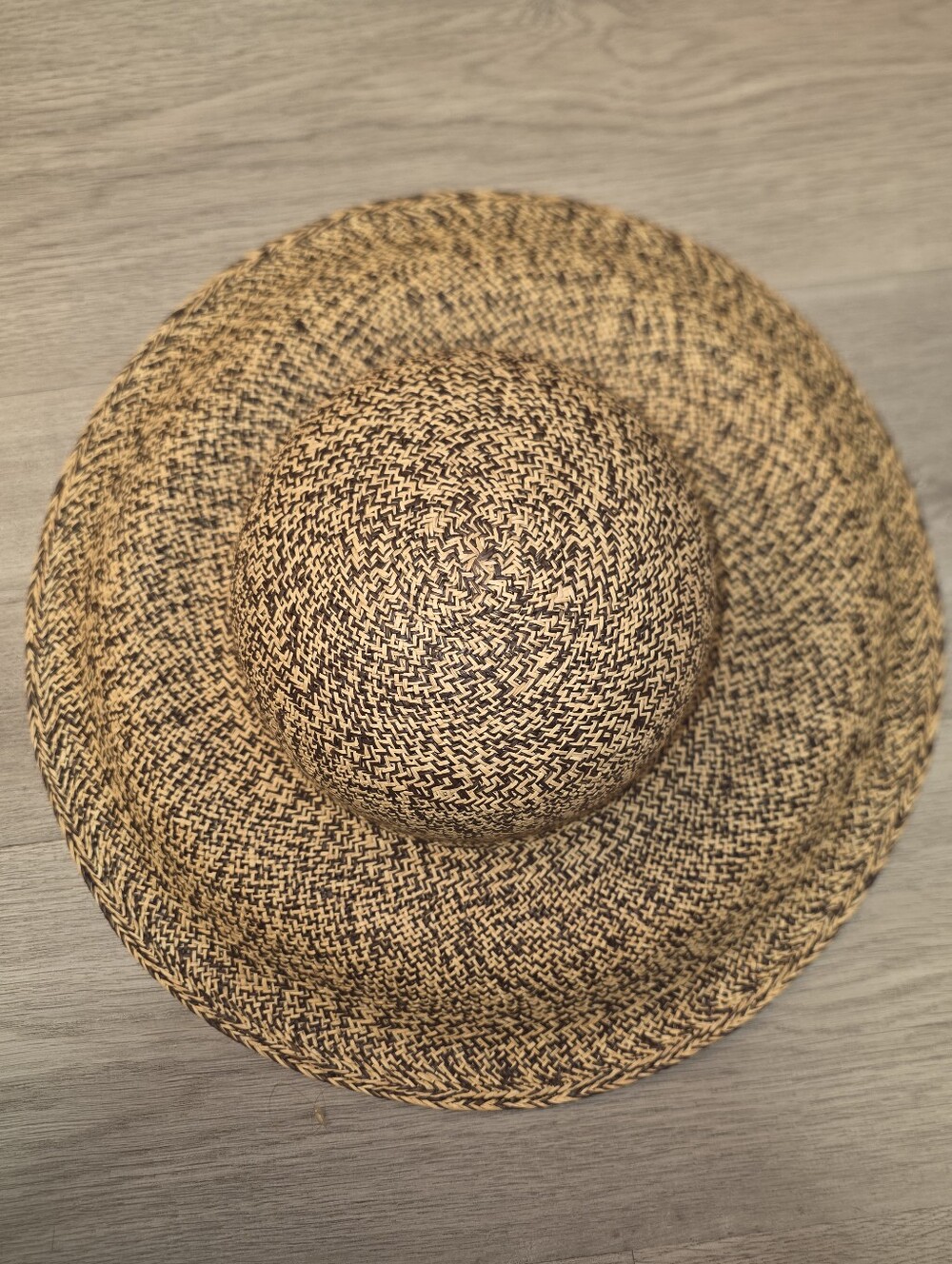 Wide Brim Straw Sun Hat - Natural Black